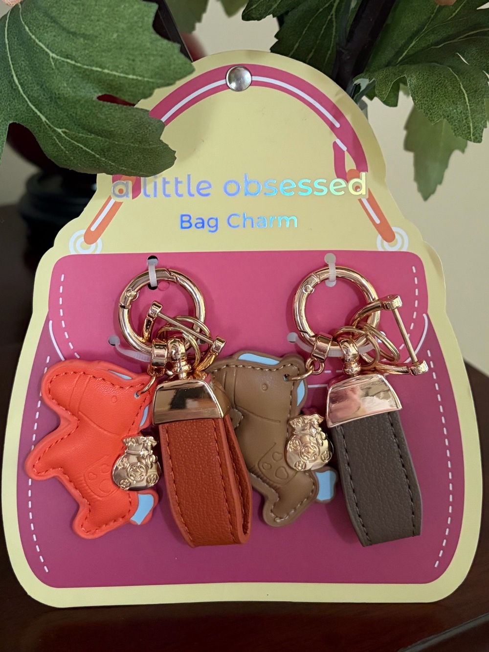 Women’s Key & Card Holder Bag Charm - Orange, Brown, Taupe